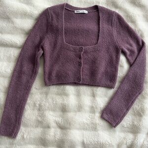 Zara Cropped Purple Cardigan Sweater